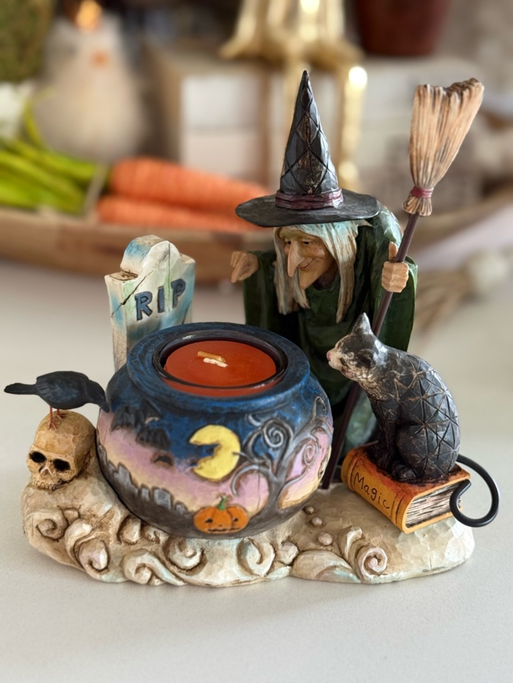 Jim Shore Witch Figurine Tealight Candle Holder - Picture 2 of 5